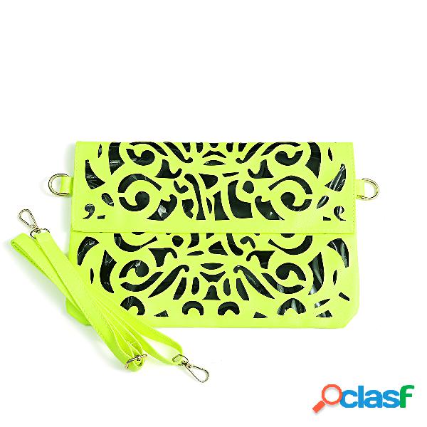 Green Hollow Out Magnetic Closure Crossbody Bag