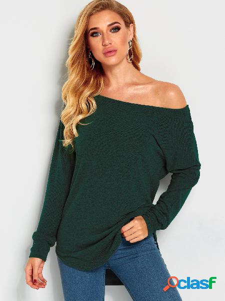 Green One Shoulder Long Sleeves Knitted Top