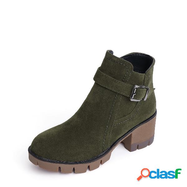 Green Platform Chunky Heel Suede Ankle Boots