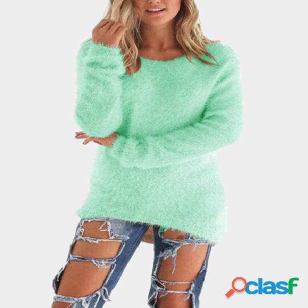Green Round Neck Long Sleeves Sweater Top