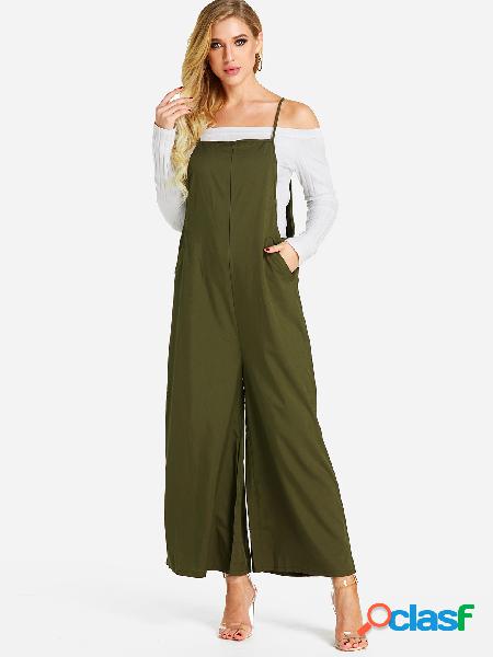 Green Side Pocket Wide Leg Design Jumpsuit