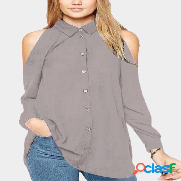 Grey Cold Shoulder Shirt Blouses