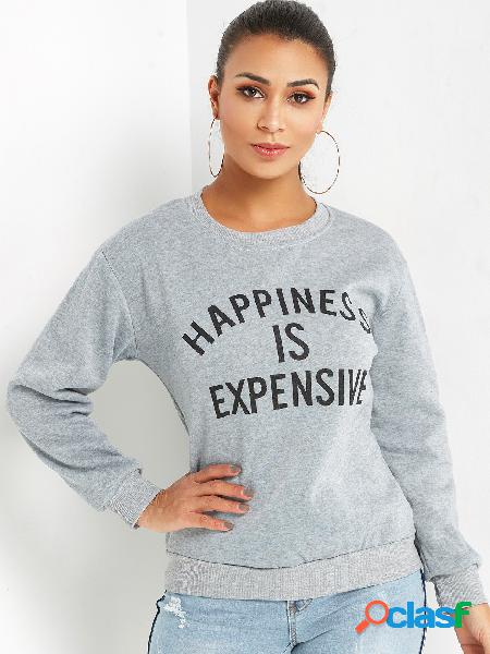 Grey Letter Round Neck Long Sleeves Jumper