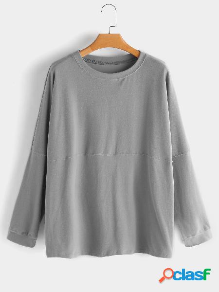 Grey Round Neck Long Sleeves Basic Sweatshirt