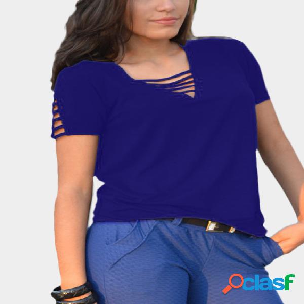 Navy V-neck Cut Out T-shirt