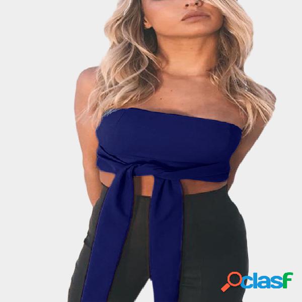 Off Shoulder Tie-front Crop Top in Royal Blue