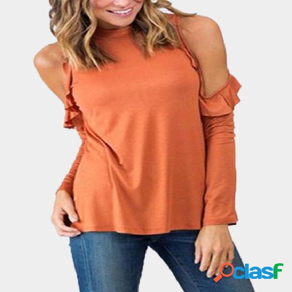 Orange Cold Shoulder Frills Design Top