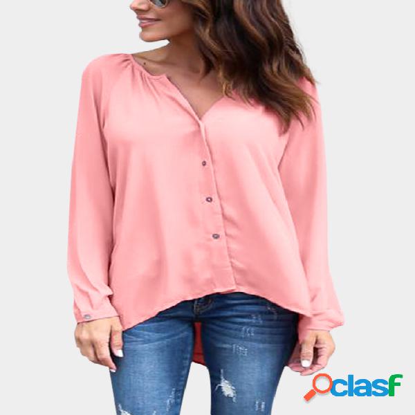 Pink Plain Classic Collar Long Sleeves Shirt