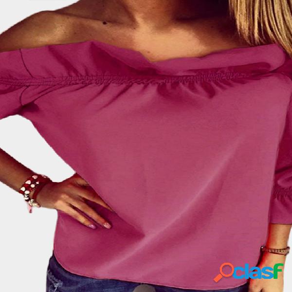 Purple Pleated Off Shoulder T-shirt