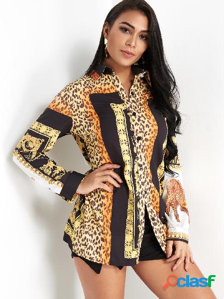 Random Scarf Print Classic Collar Blouse