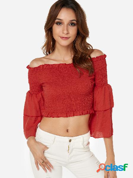 Red Off The Shoulder 3/4 Length Tiered Bell Sleeves Ruffle