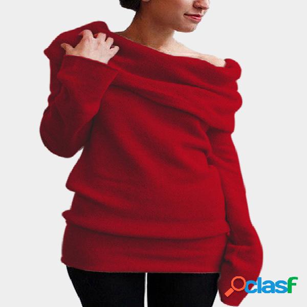 Red Pile Collar Long Sleeves Casual T-shirts