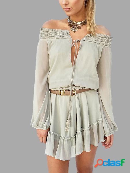 Sheer-through Off Shoulder Long Sleeves Mini Dress