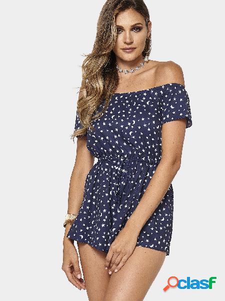 Star Pattern Off Shoulder Elastic Waist Playsuit