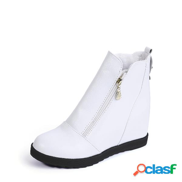 White Hidden Elevator Zip-Design Ankle Boots