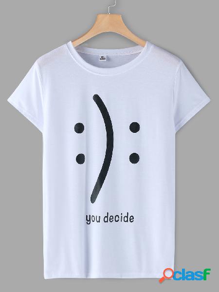 White Letter Print Round Neck Short Sleeves T-shirt