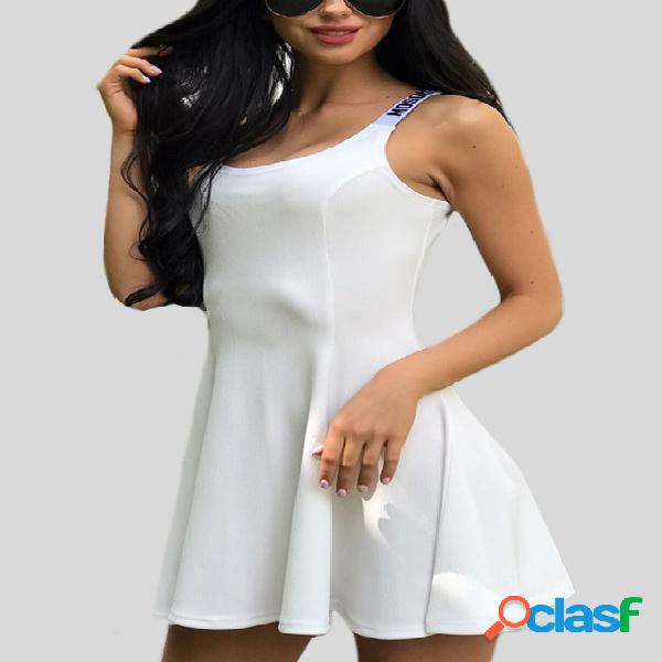 White Plain Spaghetti Ruffle Hem Mini Dresses