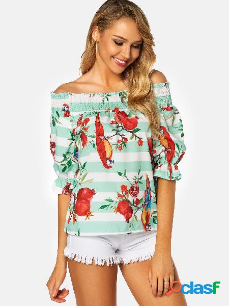 White Random Floral Print Off The Shoulder Lantern Sleeves