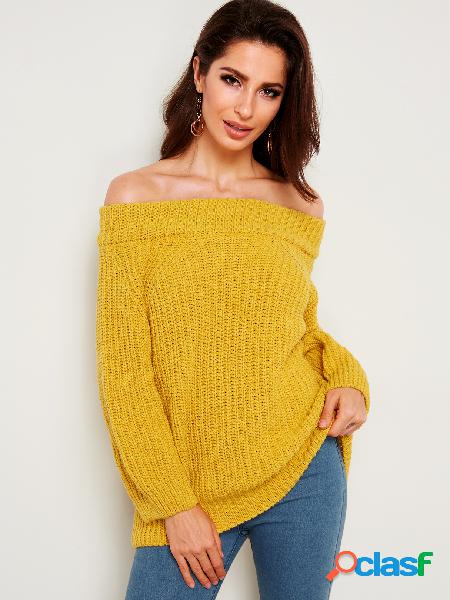 Yellow Plain Off The Shoulder Long Sleeves Sweaters