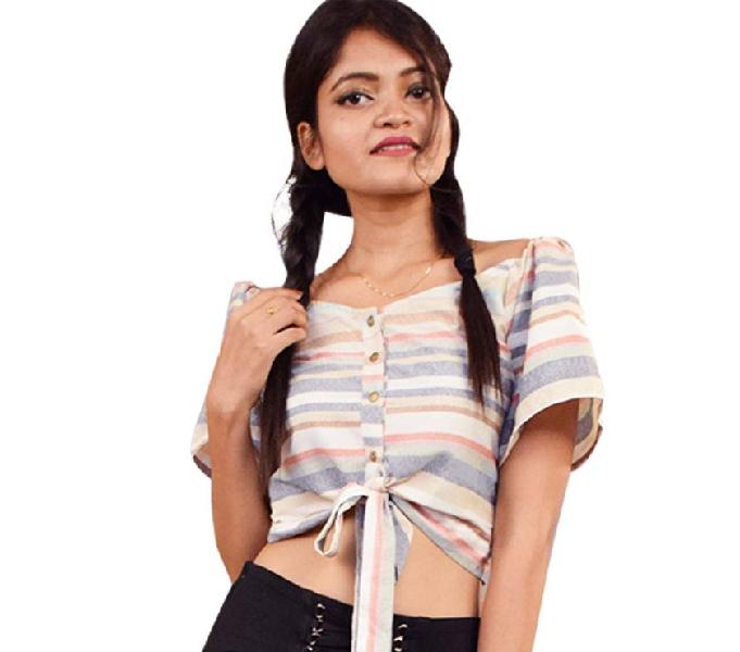 Rajkumari Women’s Crepe Multi Striped Off Shoulder Top