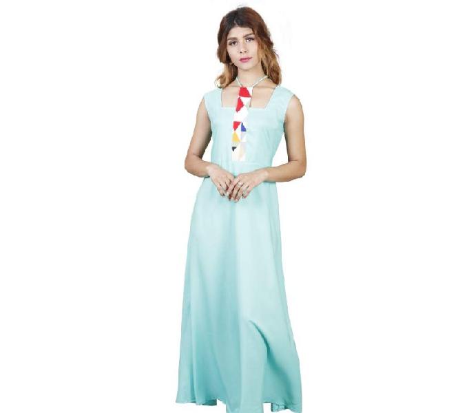 Rajkumari Women's Sky Blue Crepe Sleeveless Nayra Maxi Dress