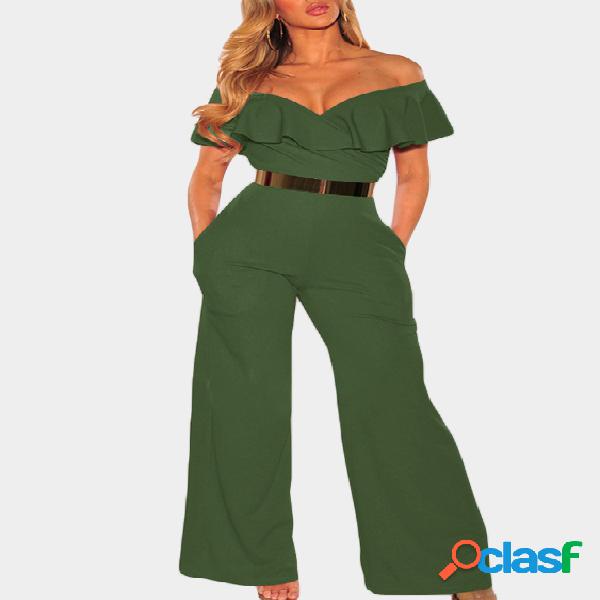 Army Green Backless Design Plain Off The Shoulder Maxi