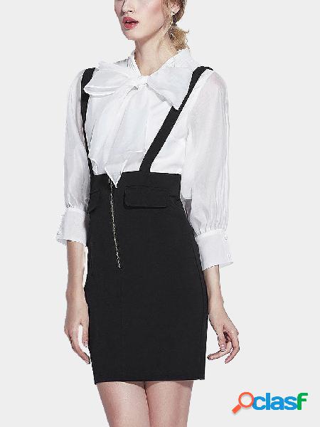 Black High Waist Suspender Pencil Skirt