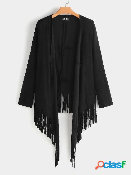 Black Long Fringed Suedette Coat