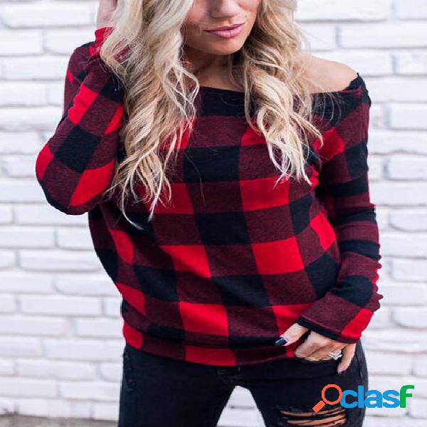 Black & Red Off-The-Shoulder Grid Top