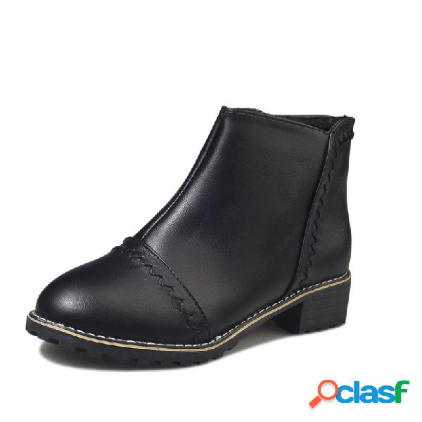 Black Side Zip Design Chunky Heel Boots