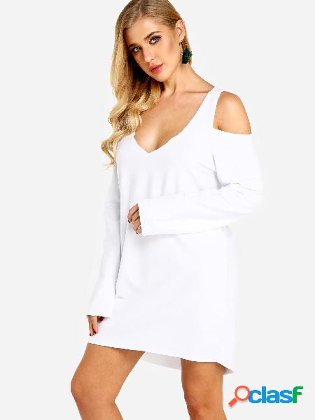 Cold Shoulder Mini Dress with V Neck