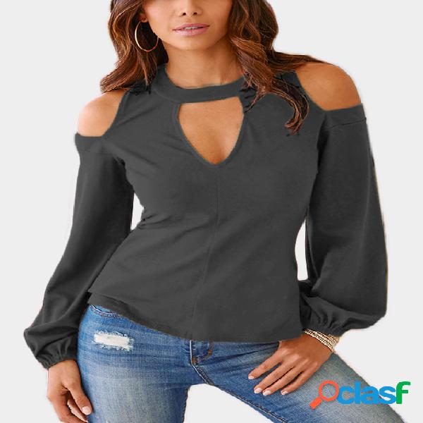 Dark Grey Cut Out Cold Shoulder Long Sleeves Top