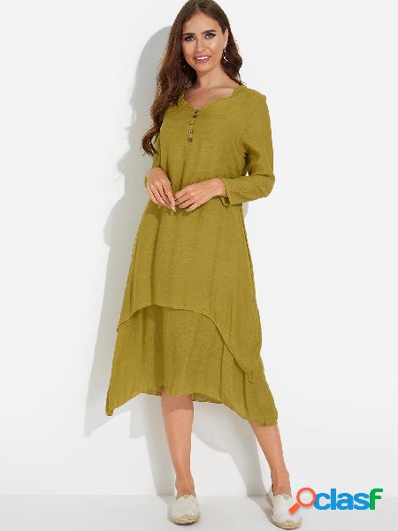 Green Casual Button-down Irregular Layered Hem Maxi Dress