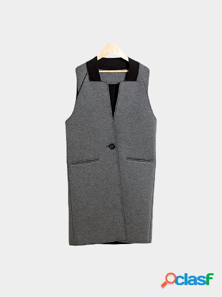 Grey Sleeveless Longline Gilet with One Button