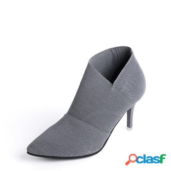 Grey Stretch Stiletto Ankle boots