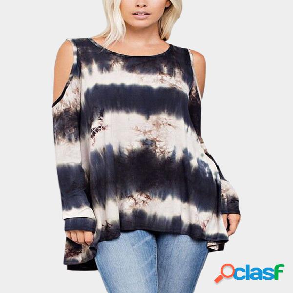 Multi Floral Print Crew Neck Cold Shoulder Long Sleeves