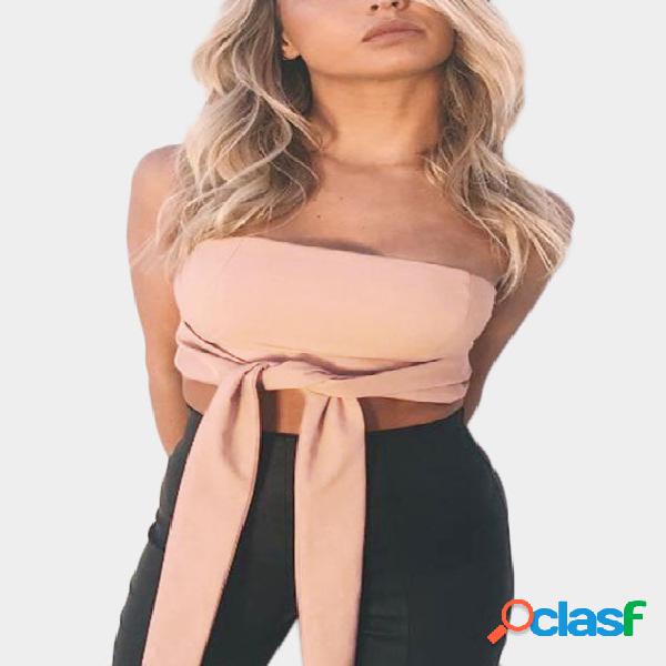 Off Shoulder Tie-front Crop Top in Pink