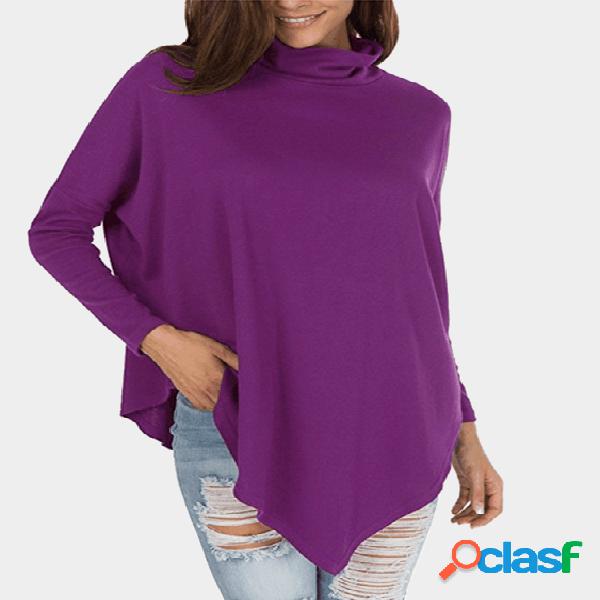 Purple Roll Neck Long Sleeves T-shirt