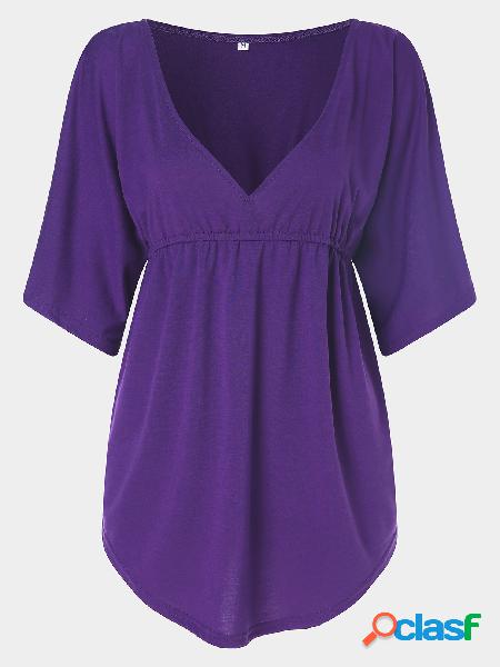 Purple V-Neck Bat Sleeves Top