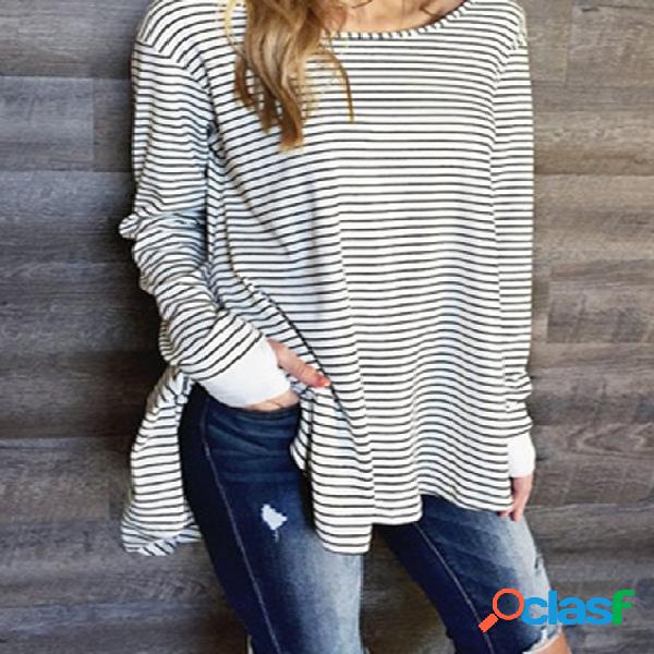 Scoop Neck Irregular Hem Stripe Top