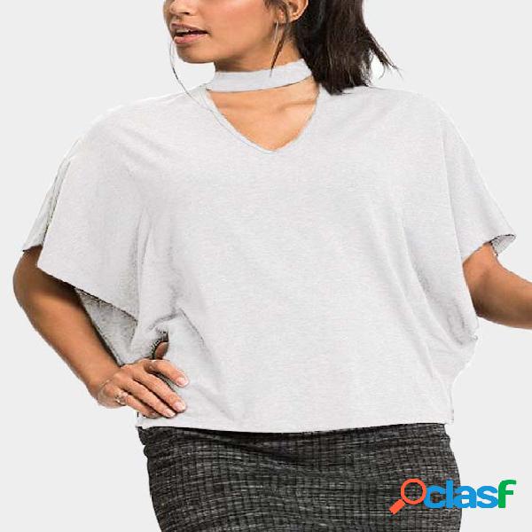 White Halter Short Sleeves T-shirt