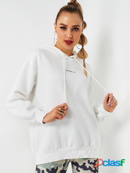 White Letter Long Sleeves Silhouette Hoodie