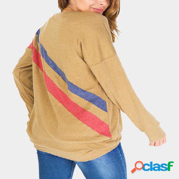 Yellow Color-stitching Crew Neck Long Sleeves Sweatshirt