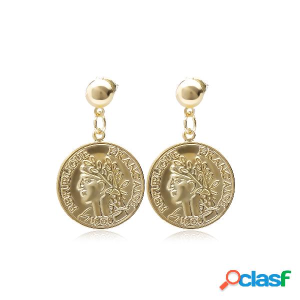 Gold Vintage Coin Detail Drop Earrings