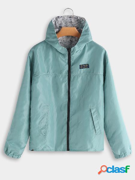 Green Hooded Design Zip Front Closure Long Sleeves Coat With
