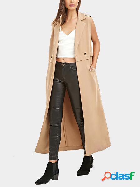 Lapel Collar Longline Gilet in Khaki