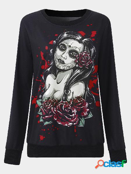 Active Halloween Floral Print Sweatshirts in Black