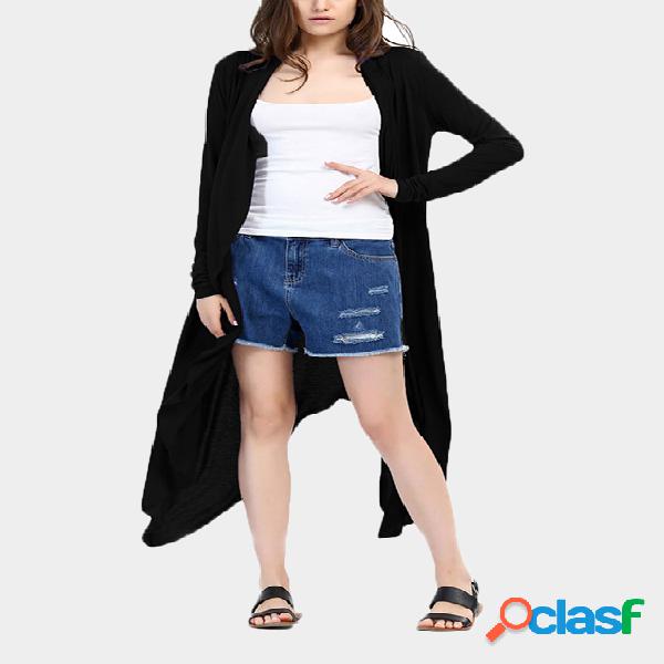 Black Causal Long Sleeves Irregular Hem Cardigan