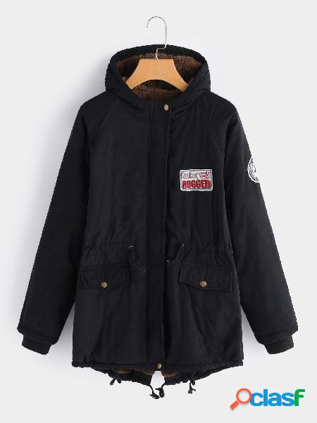 Black Hooded Button & Zip Design Drawstring Waist Trench