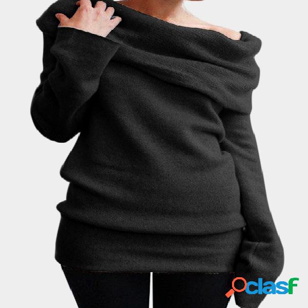 Black One Shoulder Long Sleeves Knitted Basic Top